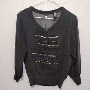 BKE Black and Gray Cardigan with Gold Accents